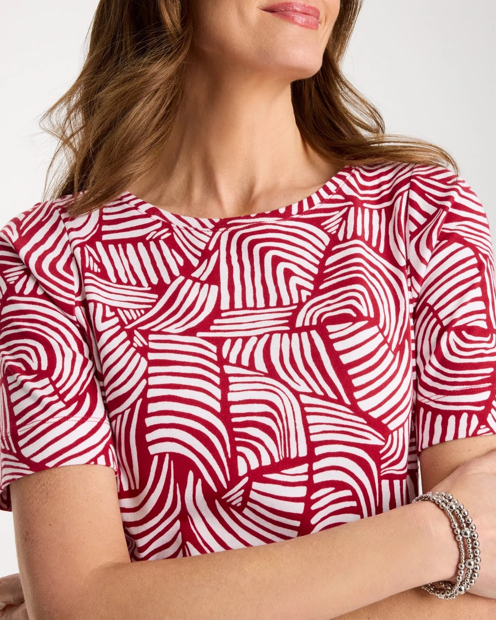 Chico's Signature - Geo Pima Elbow Sleeve Tee Cherry Lush