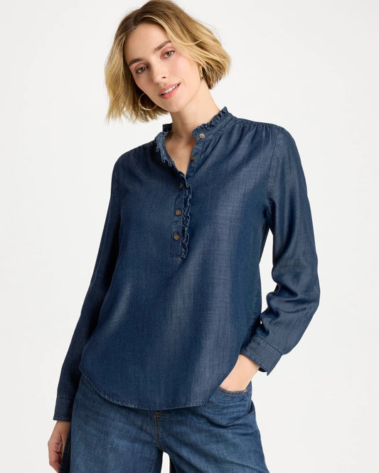 Chico's Great Value - Tencel Denim Ruffled Popover Shirt Solana Indigo