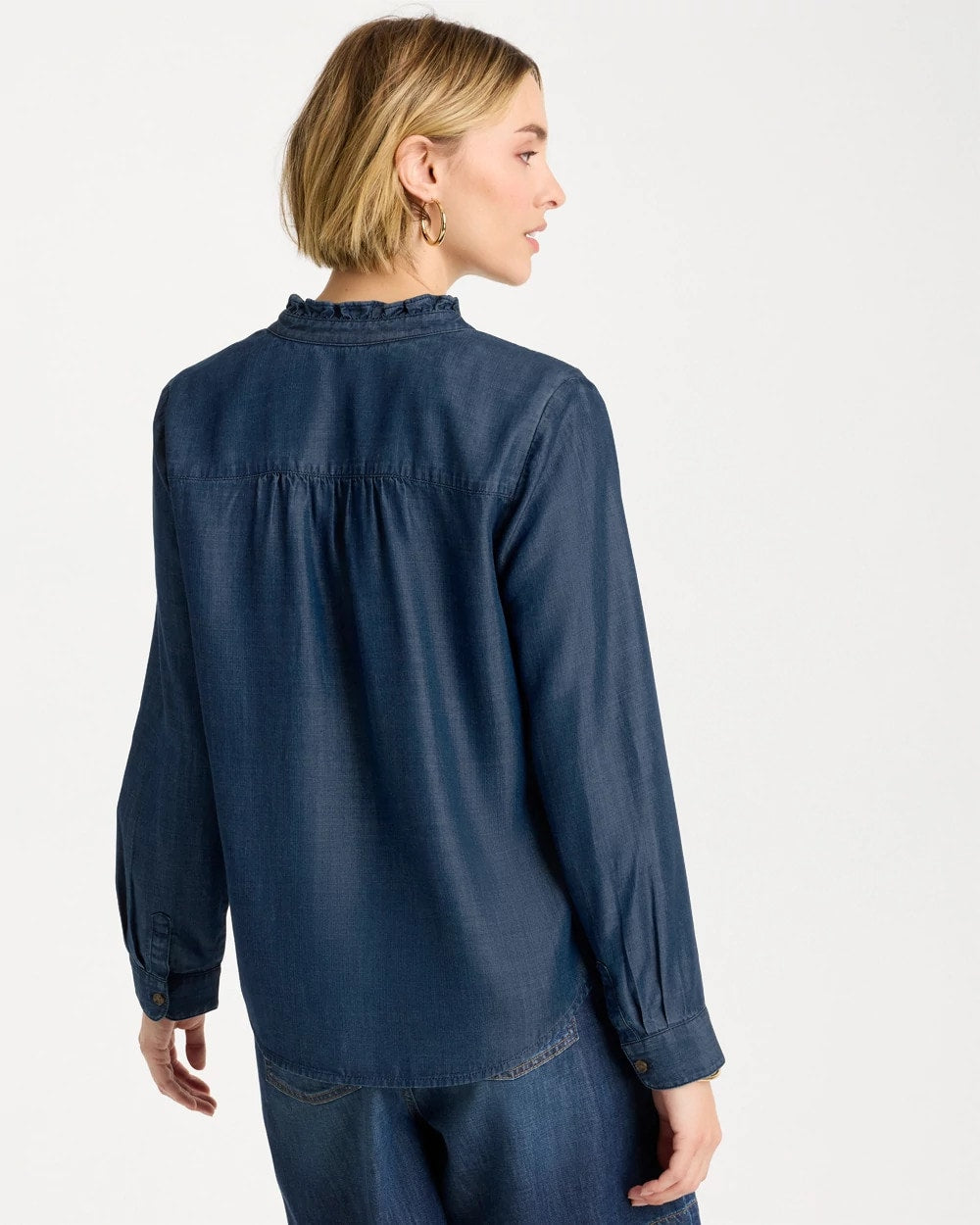 Chico's Great Value - Tencel Denim Ruffled Popover Shirt Solana Indigo