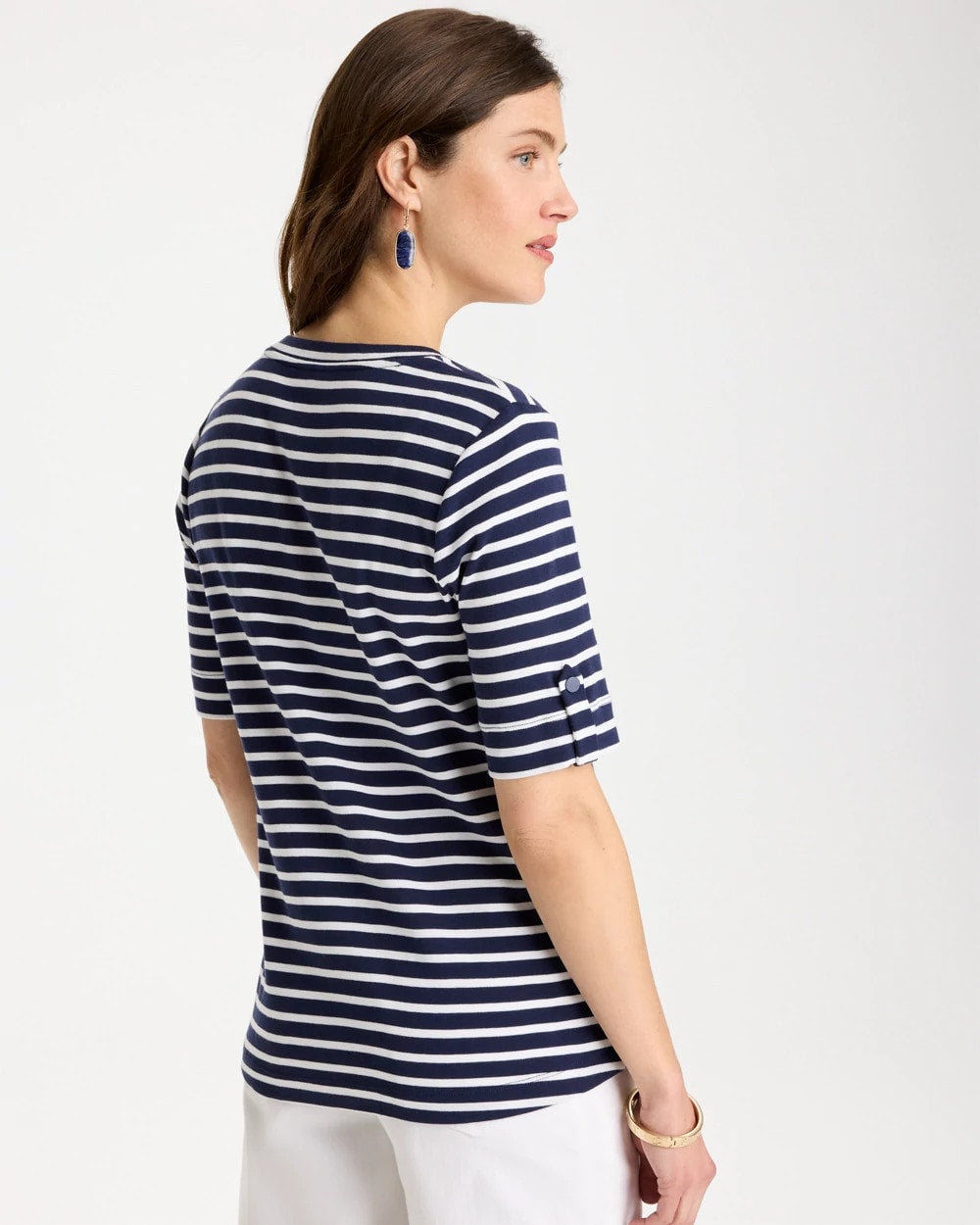 Chico's Special Offer - Pima Striped Elbow Sleeve Tee Passport Blue