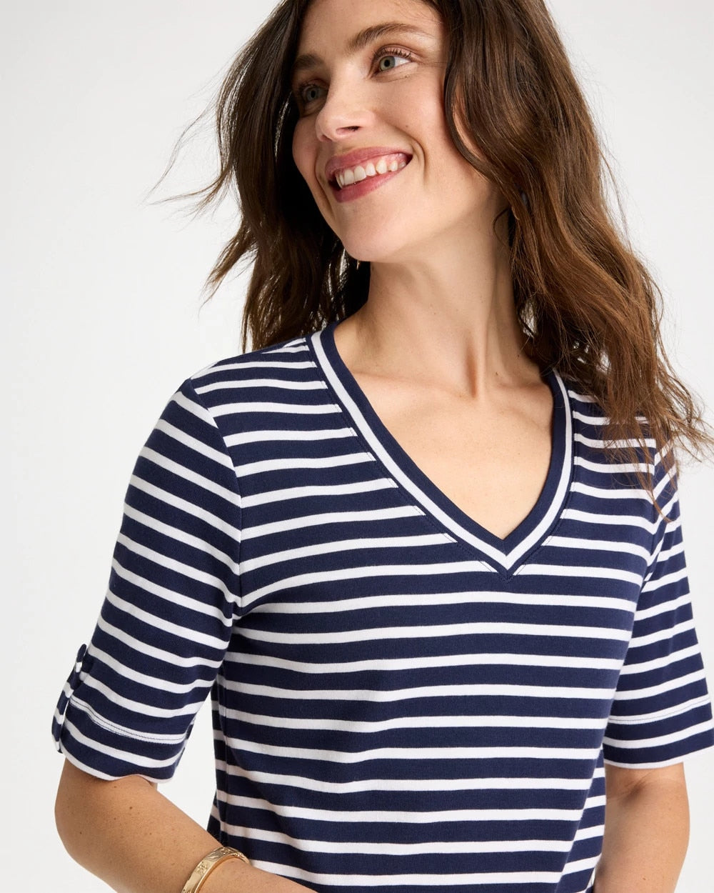Chico's Special Offer - Pima Striped Elbow Sleeve Tee Passport Blue
