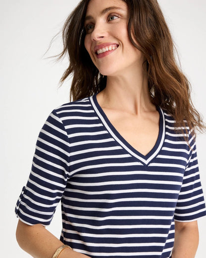 Chico's Special Offer - Pima Striped Elbow Sleeve Tee Passport Blue