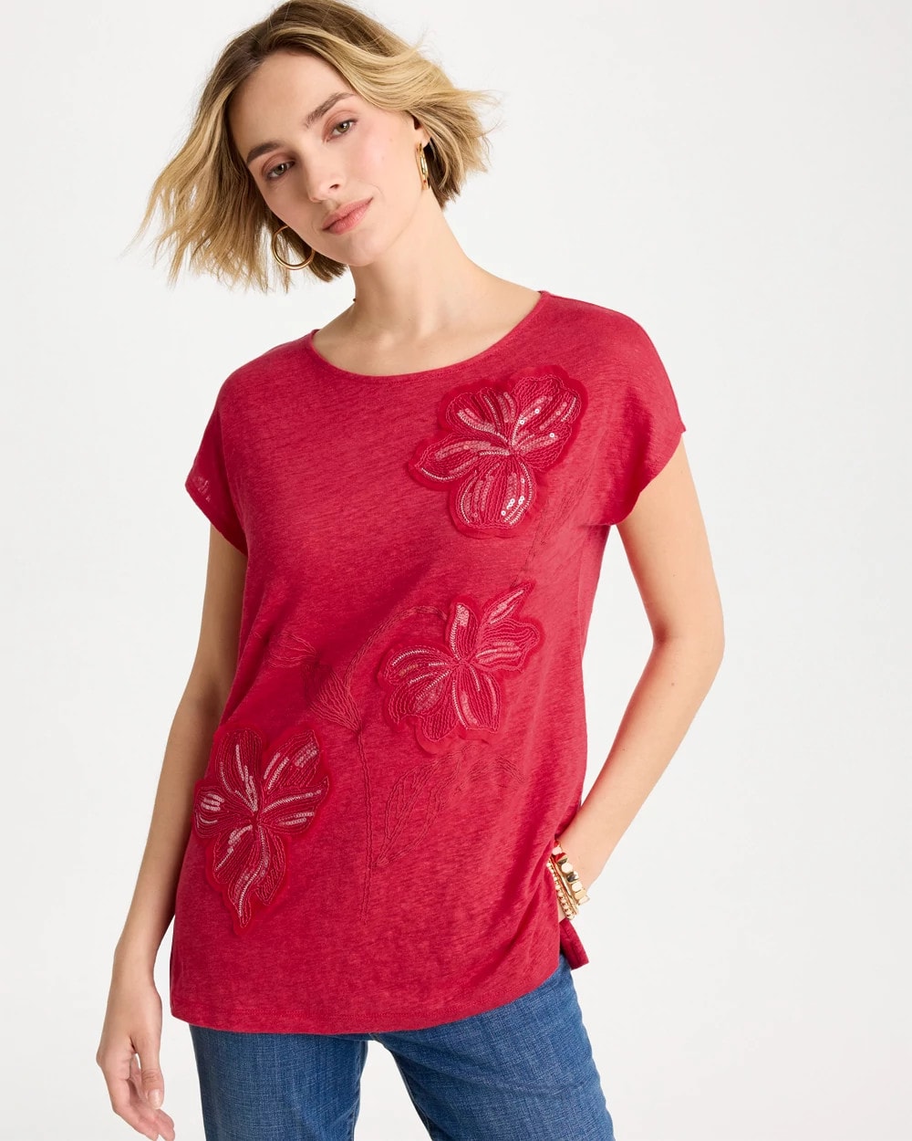Chico's Hot Sale - Linen Embellished Sequin Tunic Cherry Lush