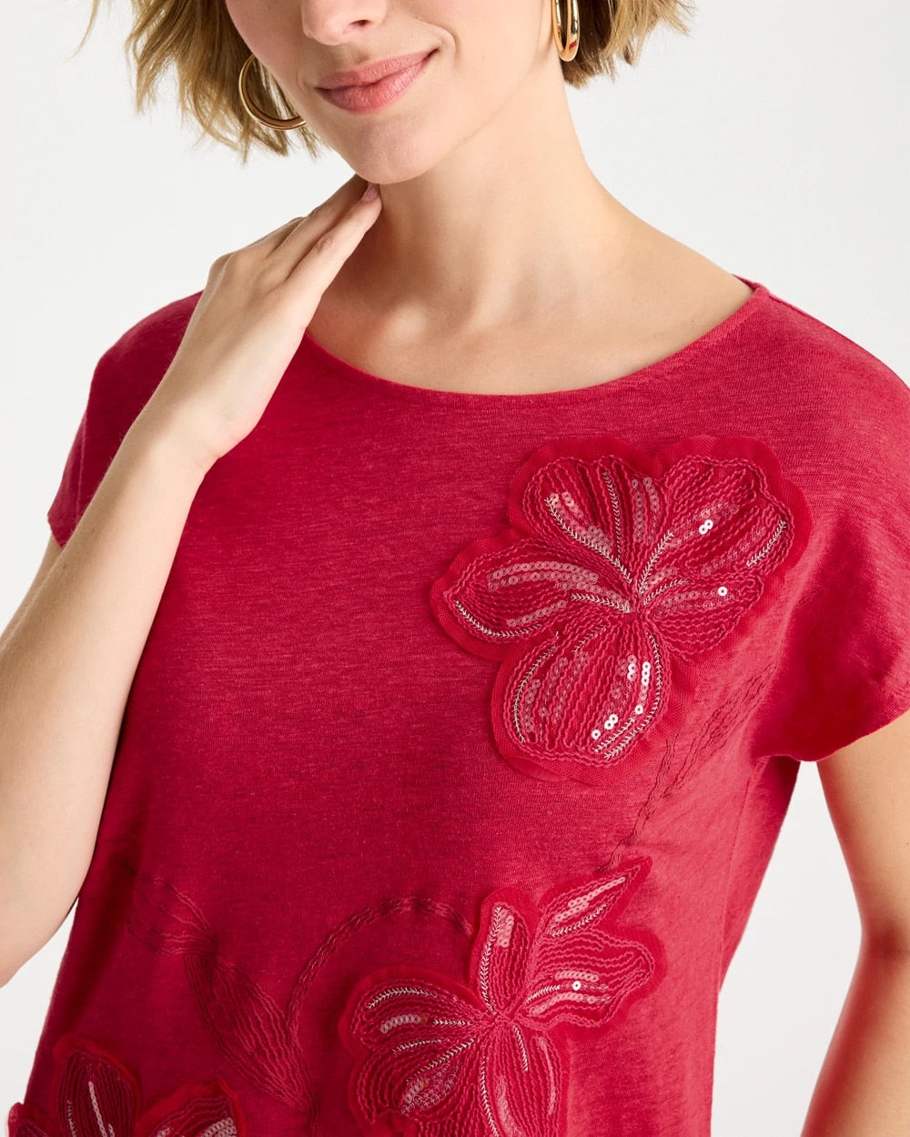 Chico's Hot Sale - Linen Embellished Sequin Tunic Cherry Lush
