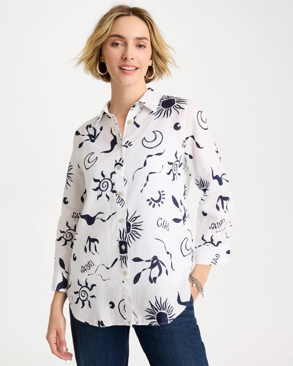 Chico's Popular - No Iron™ Linen Beach Shirt Passport Blue