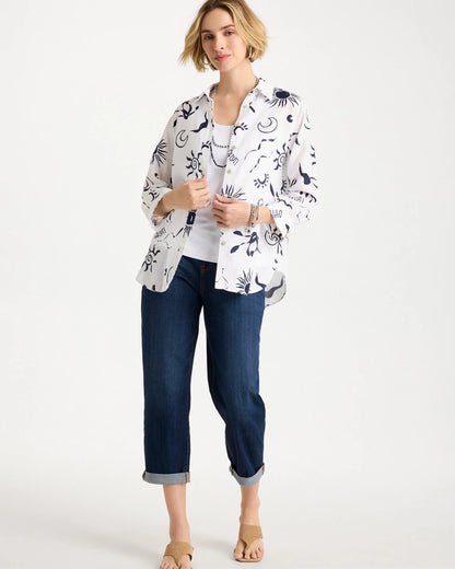 Chico's Popular - No Iron™ Linen Beach Shirt Passport Blue