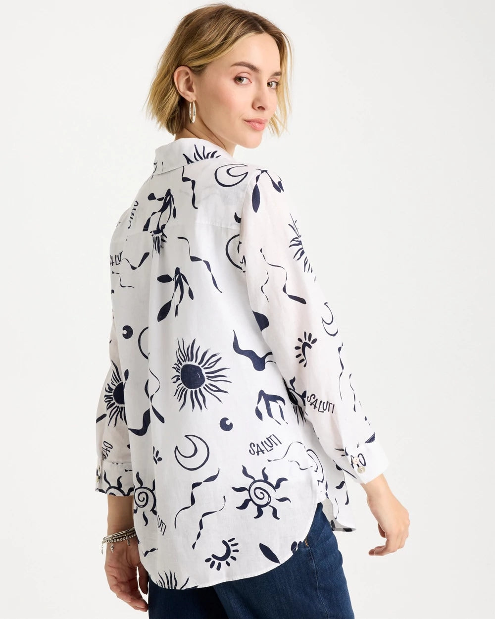 Chico's Popular - No Iron™ Linen Beach Shirt Passport Blue