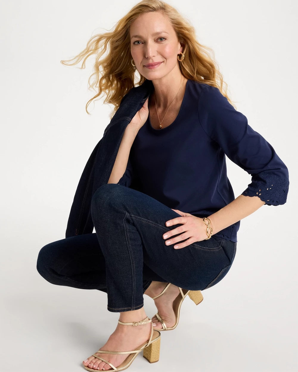Chico's Deals - Embroidered Hem Top Passport Blue