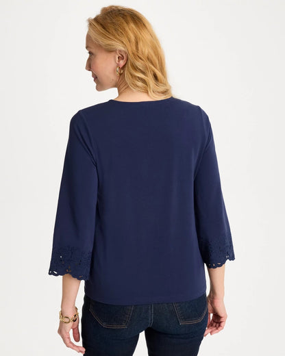Chico's Deals - Embroidered Hem Top Passport Blue