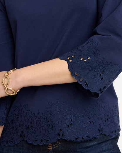 Chico's Deals - Embroidered Hem Top Passport Blue