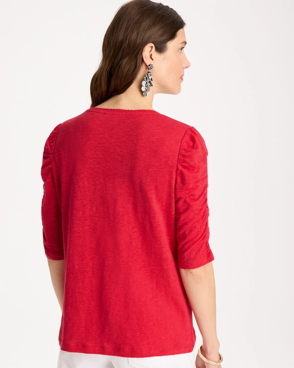 Chico's Hot Sale - Linen Ruched Sleeve Tee Cherry Lush