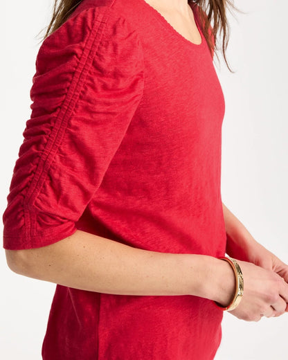 Chico's Hot Sale - Linen Ruched Sleeve Tee Cherry Lush