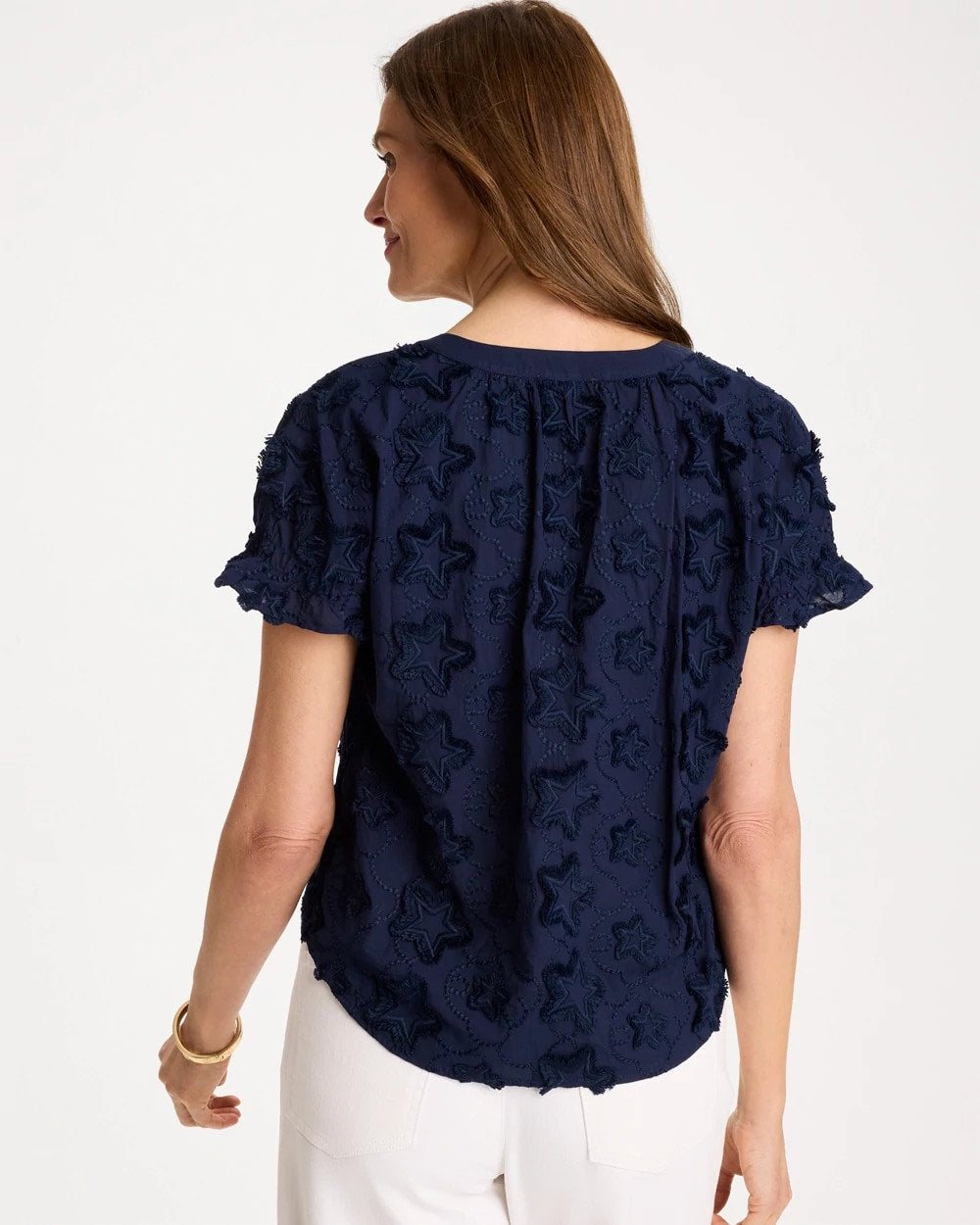 Chico's Featured - Cotton Embroidered Americana Star Blouse Passport Blue