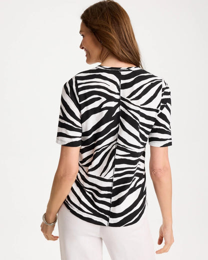 Chico's Trending - Wild Lines Cotton Slub V-Neck Tee Black