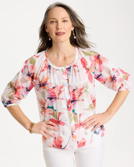 Chico's Trusted - Cotton Voile Croix Collage Blouse Calypso Coral