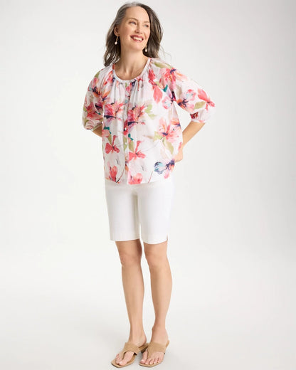 Chico's Trusted - Cotton Voile Croix Collage Blouse Calypso Coral