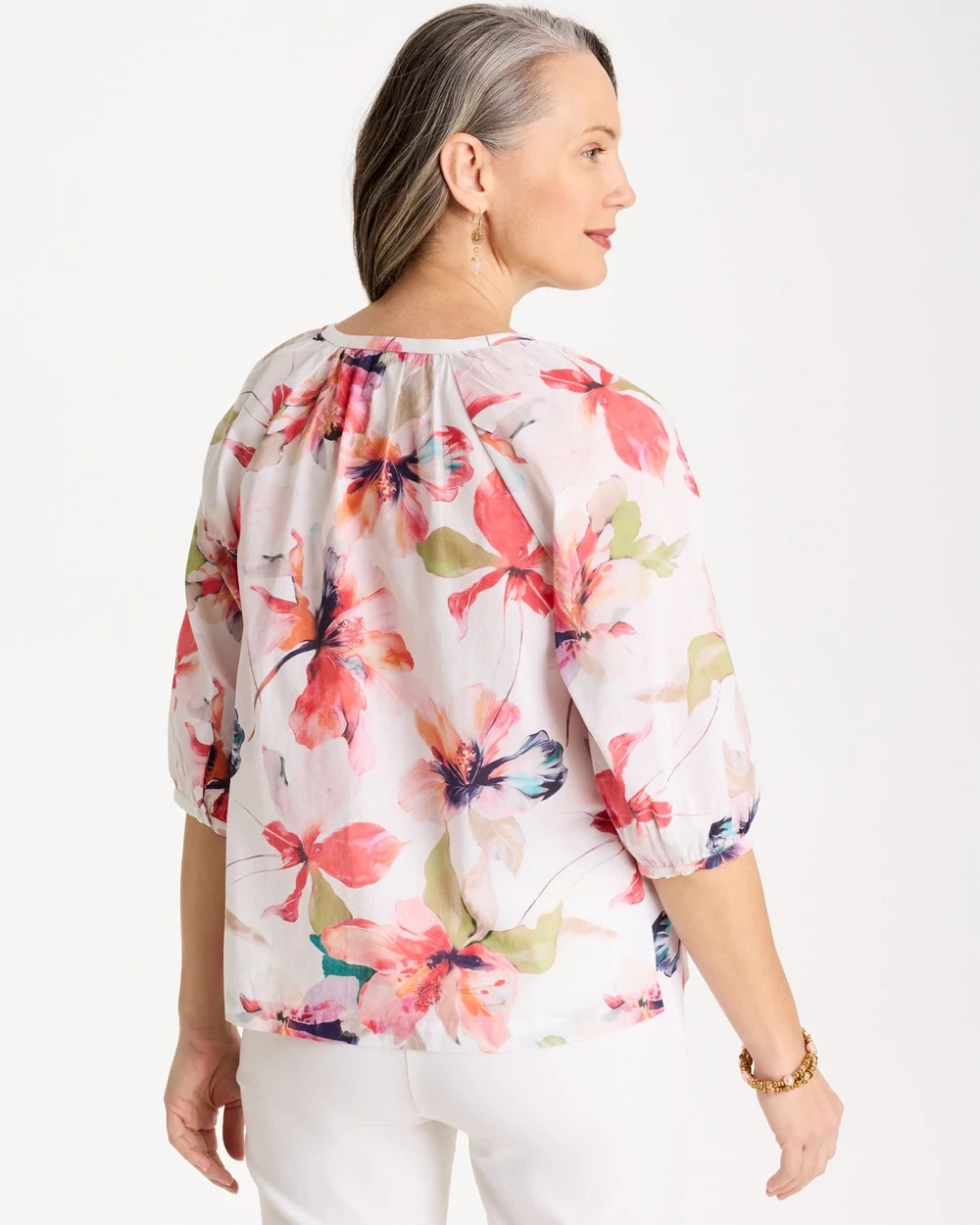 Chico's Trusted - Cotton Voile Croix Collage Blouse Calypso Coral