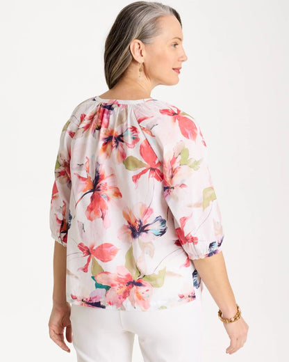 Chico's Trusted - Cotton Voile Croix Collage Blouse Calypso Coral