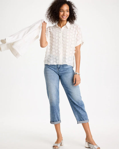 Chico's Top Pick - 3D Floral Chiffon Camp Shirt Alabaster