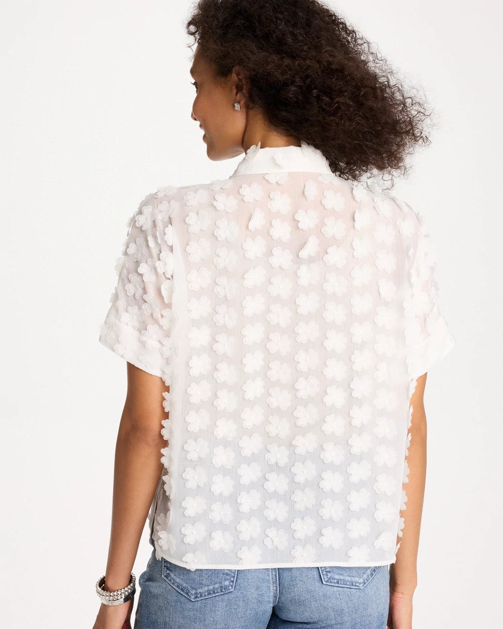 Chico's Top Pick - 3D Floral Chiffon Camp Shirt Alabaster
