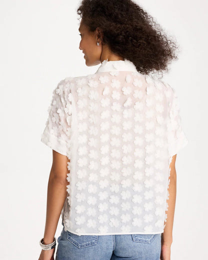 Chico's Top Pick - 3D Floral Chiffon Camp Shirt Alabaster