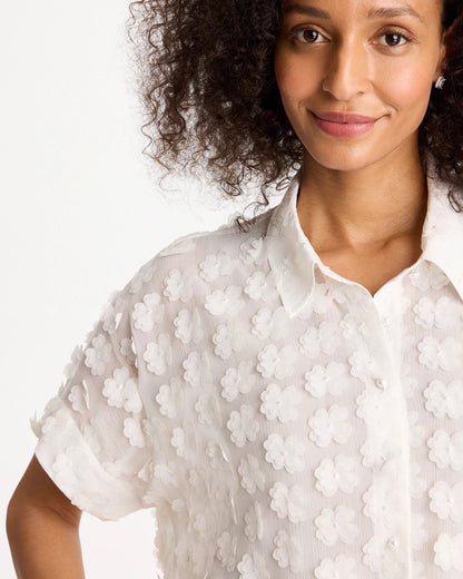 Chico's Top Pick - 3D Floral Chiffon Camp Shirt Alabaster