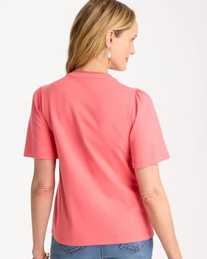 Chico's Hot Sale - Embroidered Button-Front Tee Calypso Coral