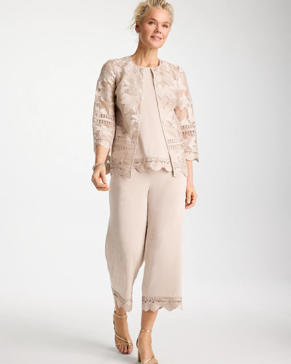 Chico's Signature - Travelers™ Lace Trim Cropped Pants Smokey Taupe