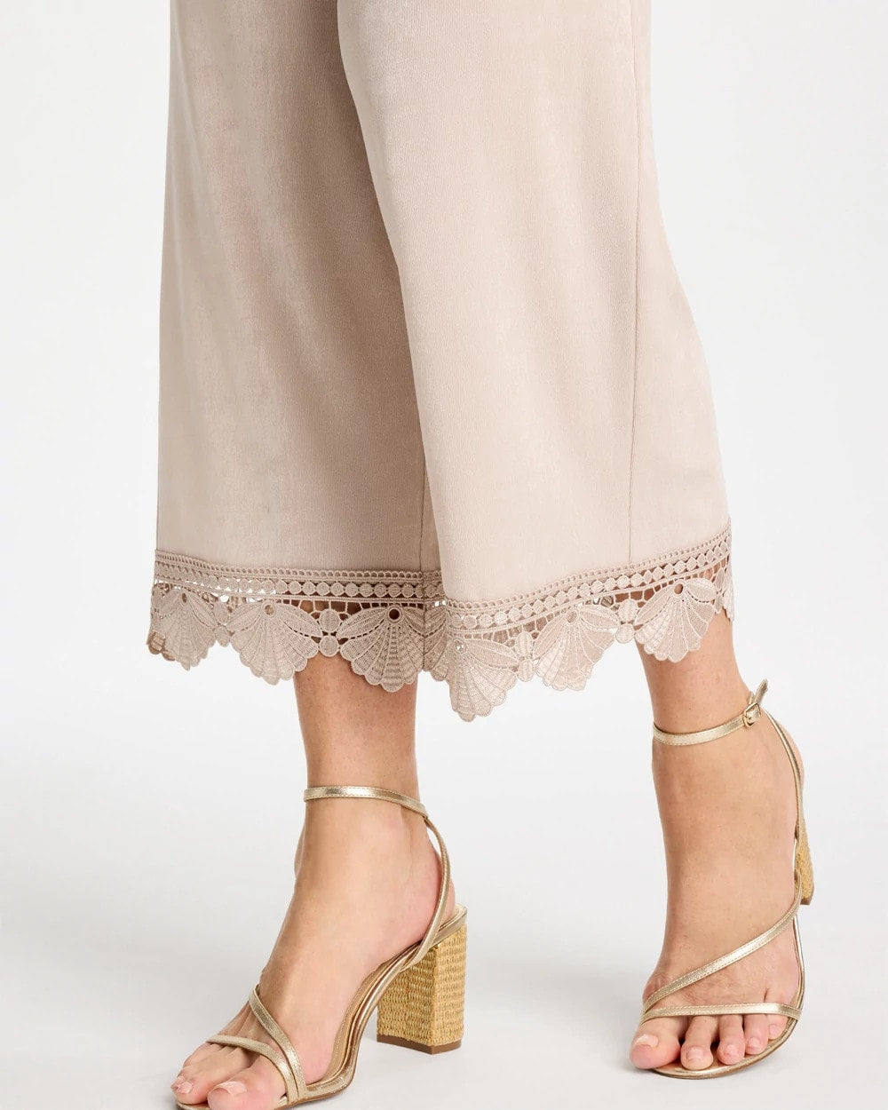 Chico's Signature - Travelers™ Lace Trim Cropped Pants Smokey Taupe