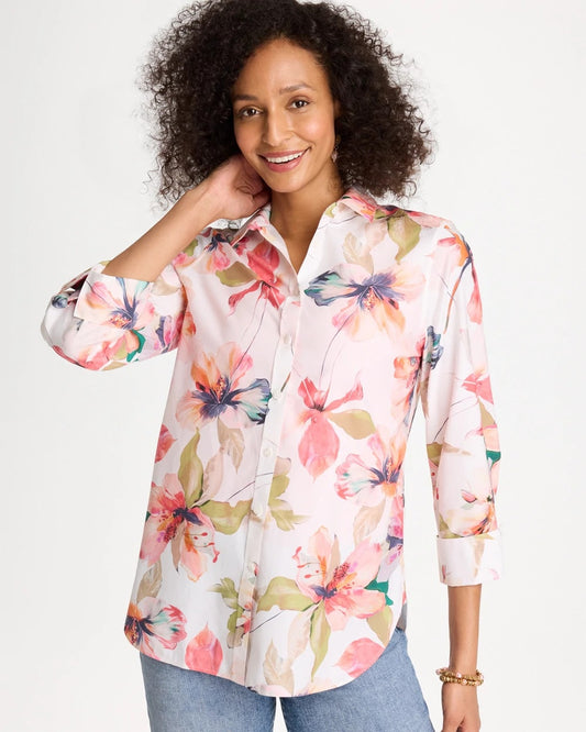 Chico's Top Pick - No Iron™ Stretch Croix Collage Shirt Calypso Coral