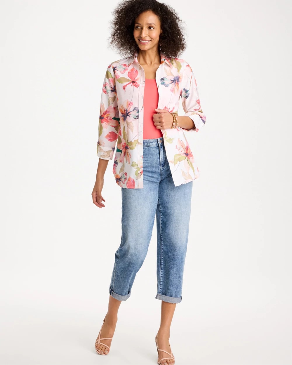 Chico's Top Pick - No Iron™ Stretch Croix Collage Shirt Calypso Coral