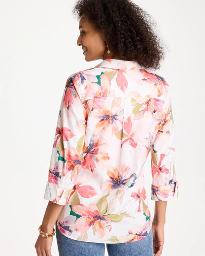 Chico's Top Pick - No Iron™ Stretch Croix Collage Shirt Calypso Coral