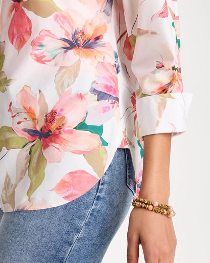 Chico's Top Pick - No Iron™ Stretch Croix Collage Shirt Calypso Coral