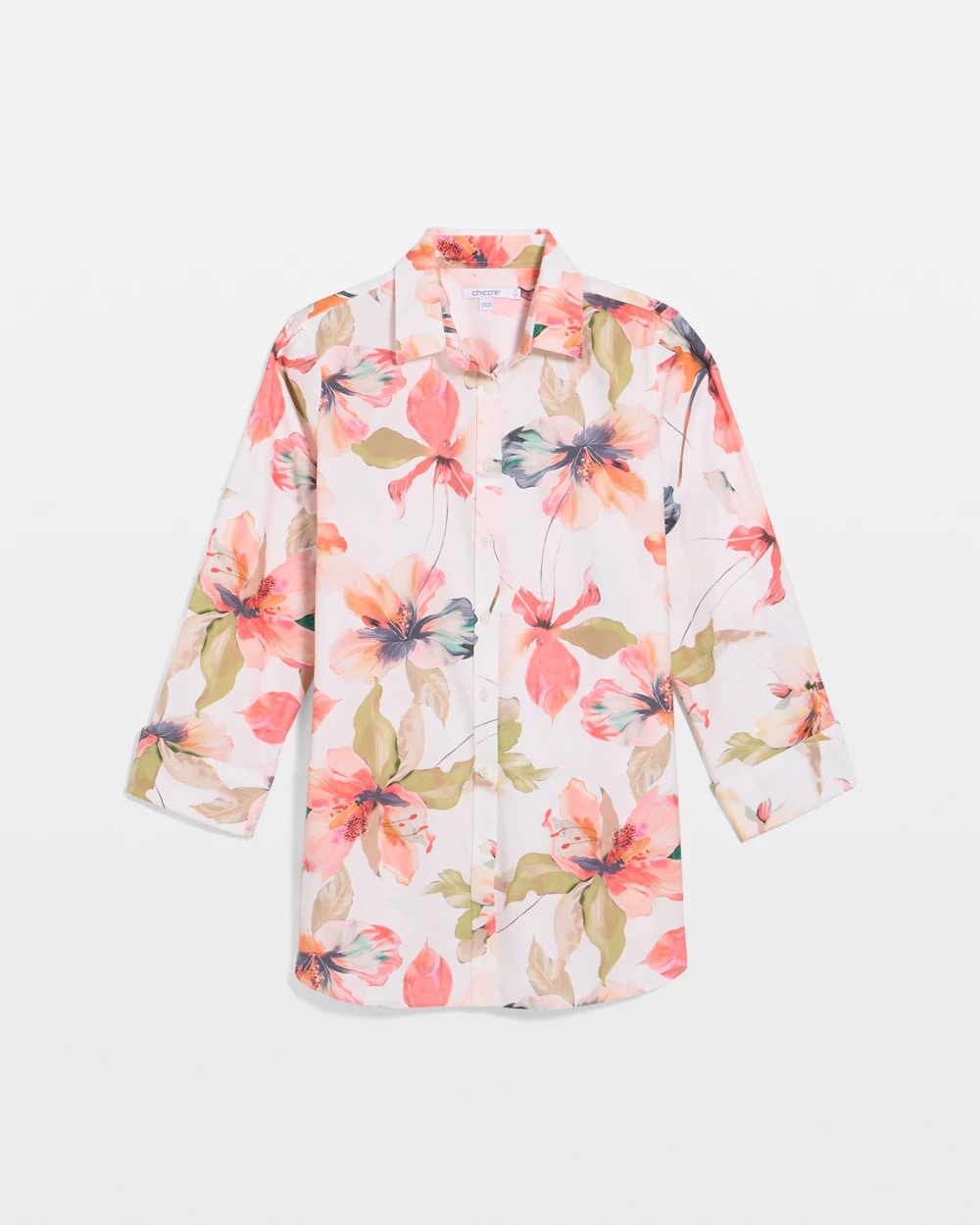 Chico's Top Pick - No Iron™ Stretch Croix Collage Shirt Calypso Coral