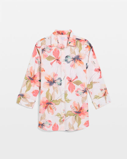 Chico's Top Pick - No Iron™ Stretch Croix Collage Shirt Calypso Coral