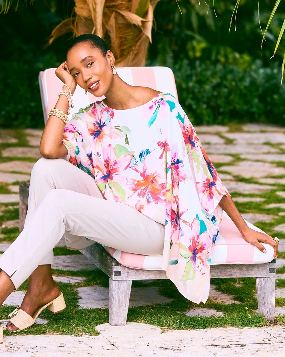 Chico's Special Offer - Croix Collage Classic Poncho Calypso Coral