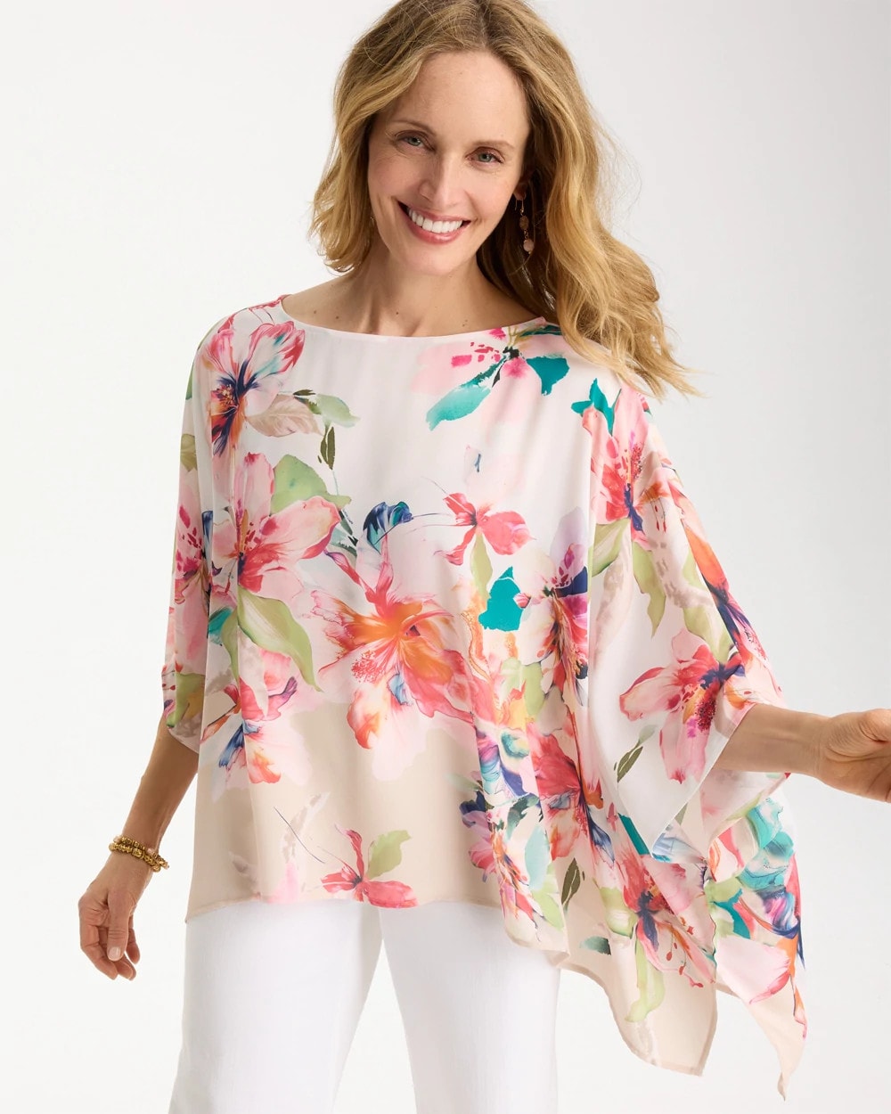 Chico's Special Offer - Croix Collage Classic Poncho Calypso Coral