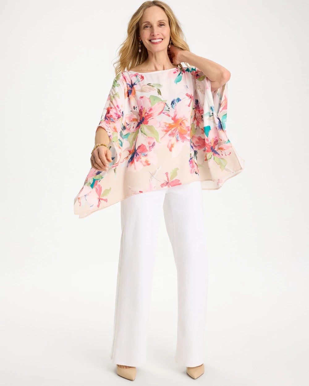 Chico's Special Offer - Croix Collage Classic Poncho Calypso Coral