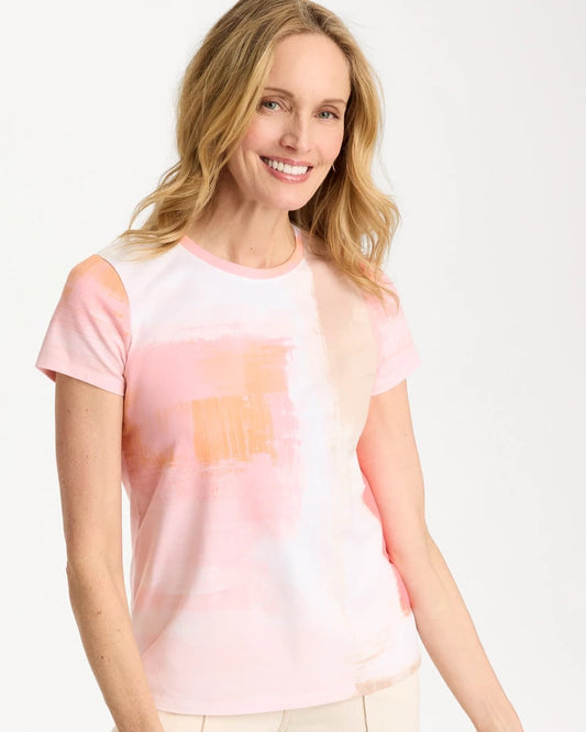 Chico's New - Cotton Stretch Watercolor Cap Sleeve Tee Calypso Coral