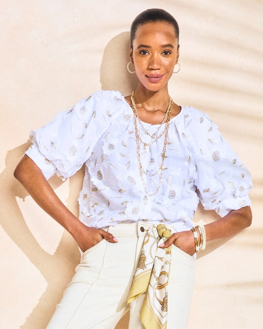 Chico's Top Pick - Cotton Metallic Applique Embroidered Top Alabaster