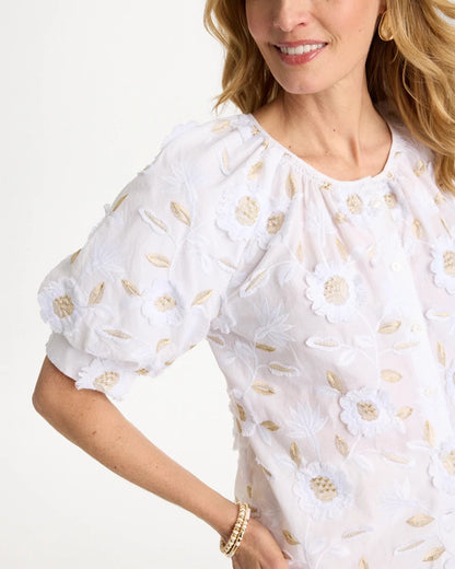 Chico's Top Pick - Cotton Metallic Applique Embroidered Top Alabaster