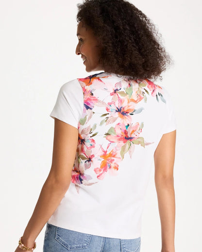 Chico's Discount - Cotton Stretch Ethereal Floral Cap Sleeve Tee Calypso Coral