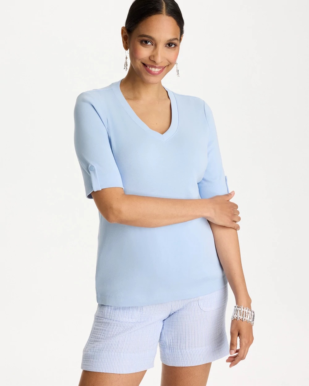Chico's Everyday - Pima V-Neck Tee Blue Haven