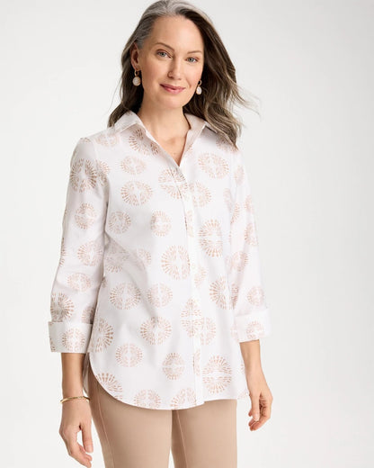 Chico's Smart Buy - No Iron™ Stretch Stamped Shirt Optic White