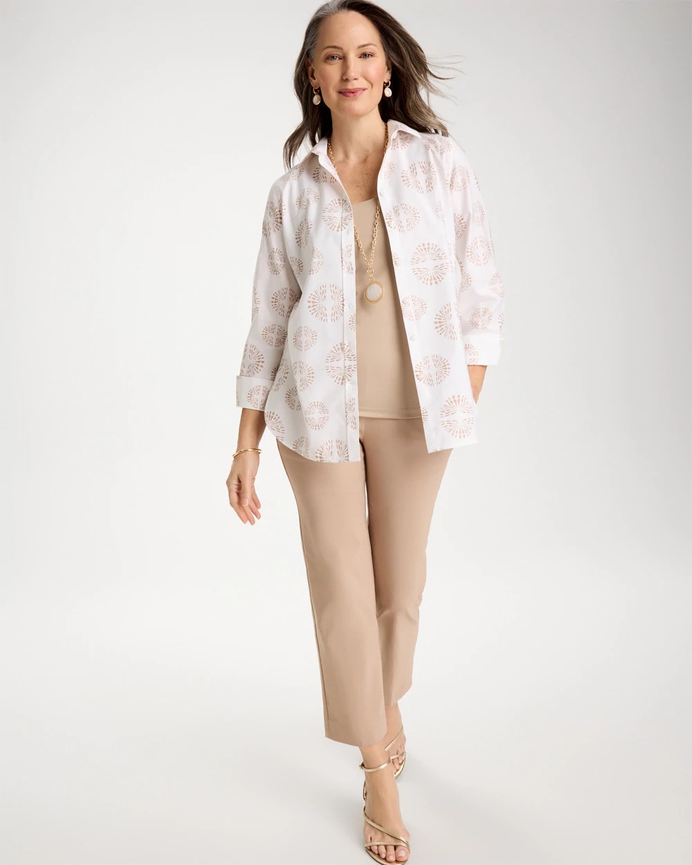 Chico's Smart Buy - No Iron™ Stretch Stamped Shirt Optic White