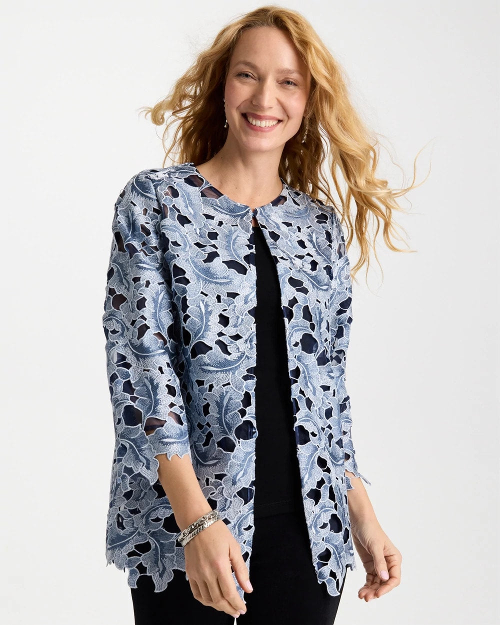 Chico's Latest - Travelers™ Collection Contrast Lined Lace Jacket Travelers India Ink