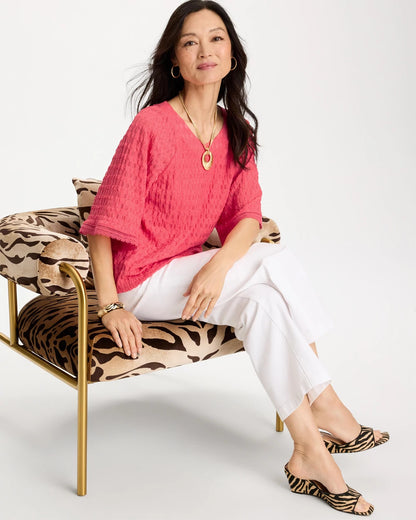 Chico's Deals - Crinkle Lace Knit Raglan Tee Calypso Coral