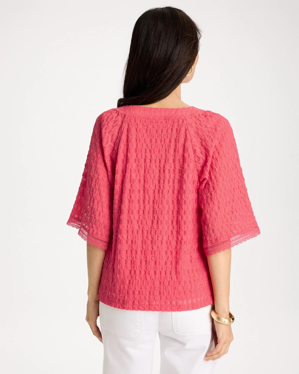 Chico's Deals - Crinkle Lace Knit Raglan Tee Calypso Coral