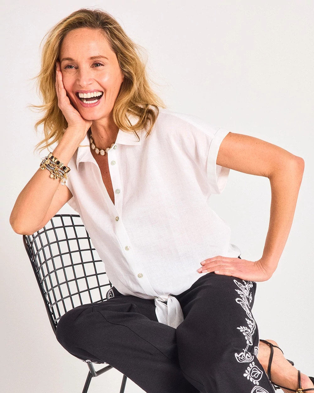 Chico's Latest - No Iron™ Linen Tie-Front Cap Sleeve Shirt Optic White