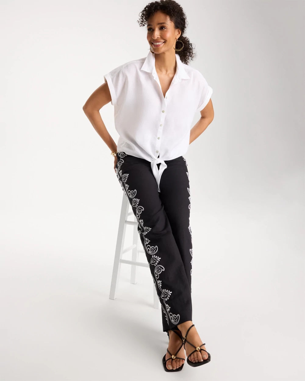 Chico's Latest - No Iron™ Linen Tie-Front Cap Sleeve Shirt Optic White